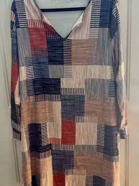 Woman’s Geometric Pattern Long-Sleeve Dress - Multi-Color